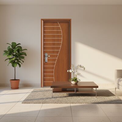 Porta interior WPC oca projetada para interiores com material composto resistente à umidade e aparência elegante moderna para vários quartos